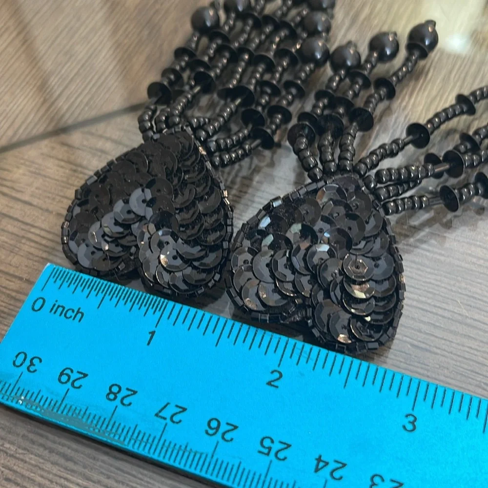 Vintage 80’s Black Sequin & Beaded Heart Clip Earrings